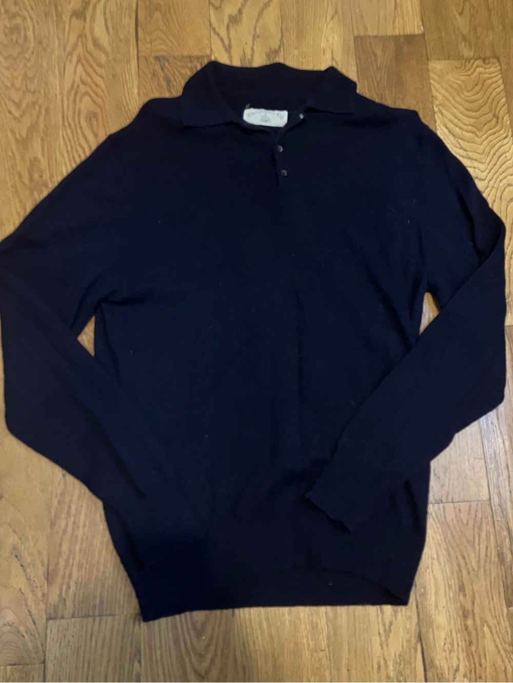 Vintage Christopher Ltd. Henley Sweater Polo Dark Blue Merino Cotton Men's M